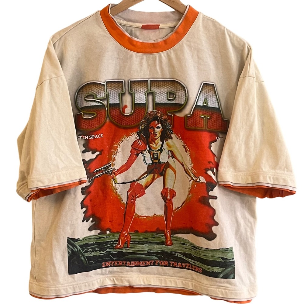 Elektra 3 Layered Short Sleeve Tee All Over Print Supa Sci Fi Boxy Shirt Medium